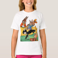 Funny Rabbit Riding A Black Dog Cartoon