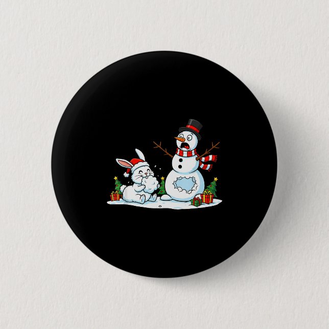 Funny Rabbit Snowman Christmas Bunny Womens Mens K 2 Inch Round Button (Front)