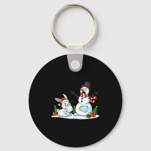 Funny Rabbit Snowman Christmas Bunny Womens Mens K Keychain
