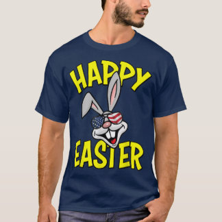 Funny Rabbit with American Flag Sunglasses Happy E T-Shirt