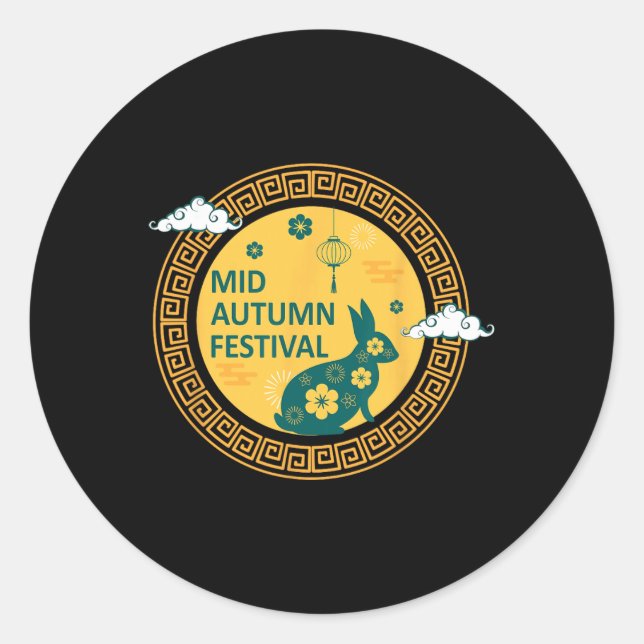Funny Rabbits Mooncake Chinese New Year Mid Autumn Classic Round Sticker (Front)