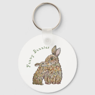 Funny rabbits. Pencil drawing Keychain
