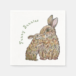 Funny rabbits. Pencil drawing Napkin