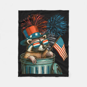 Funny Raccoon 4th Of July American Flag Patriotic Fleece Blanket