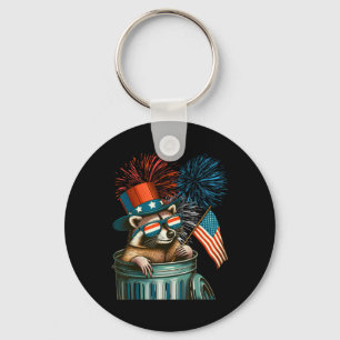 Funny Raccoon 4th Of July American Flag Patriotic Keychain
