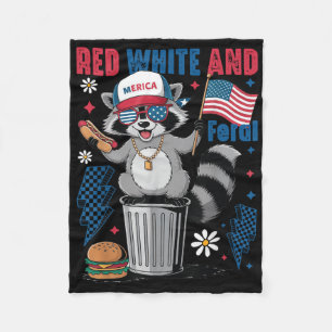 Funny Raccoon 4th Of July Patriotic Cute Red White Fleece Blanket
