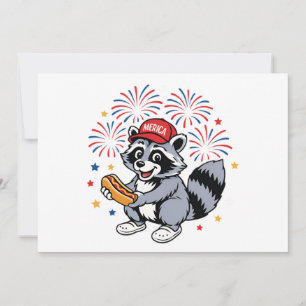 Funny Raccoon 4th Of July Patriotic Cute Red White Invitation