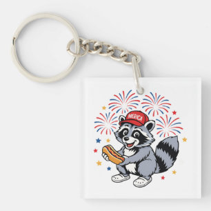 Funny Raccoon 4th Of July Patriotic Cute Red White Keychain