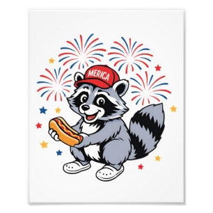 Funny Raccoon 4th Of July Patriotic Cute Red White Photo Print