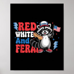 Funny Raccoon 4th Of July Patriotic Cute Red White Poster