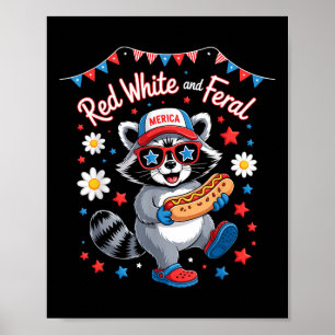 Funny Raccoon 4th Of July Patriotic Cute Red White Poster