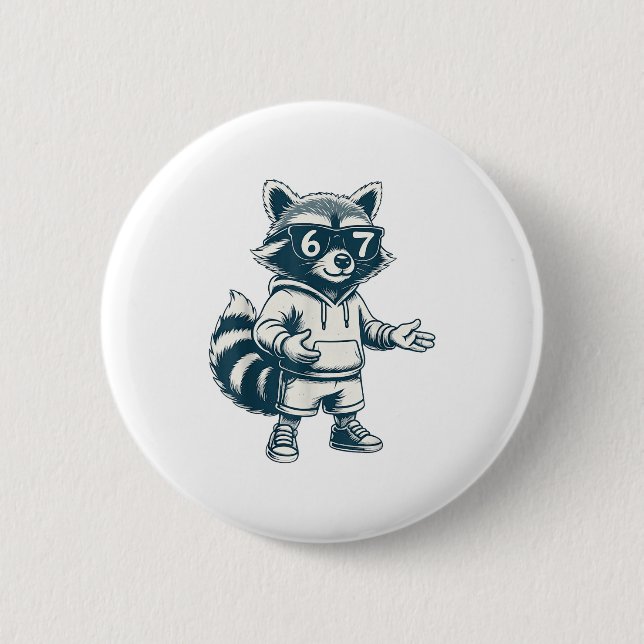 Funny Raccoon 67 Meme Six Seven  2 Inch Round Button (Front)