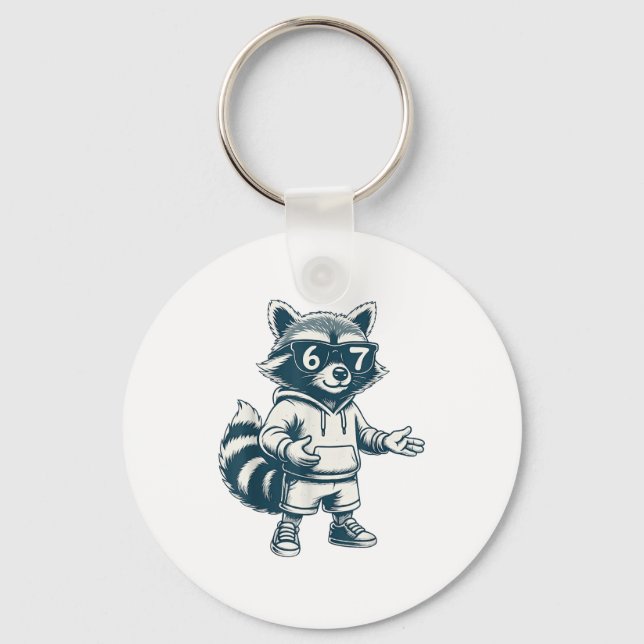 Funny Raccoon 67 Meme Six Seven  Keychain (Front)