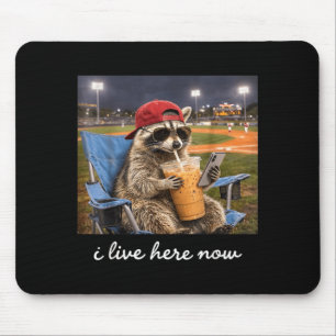 Funny raccoon ballfield baseball field live here mouse pad