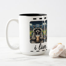 Funny Raccoon Baseball Coffee Mug – I Live Here No