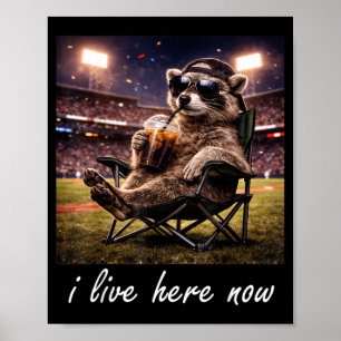 Funny Raccoon Baseball Field Live Here Iced Coffee Poster