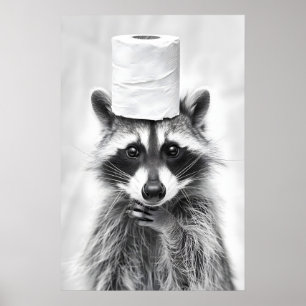 Funny Raccoon Bathroom Print, Toilet Paper Hat Poster