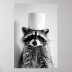 Funny Raccoon Bathroom Print Vintage Style Animal