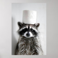Funny Raccoon Bathroom Wall Art, Cute Raccoon with
