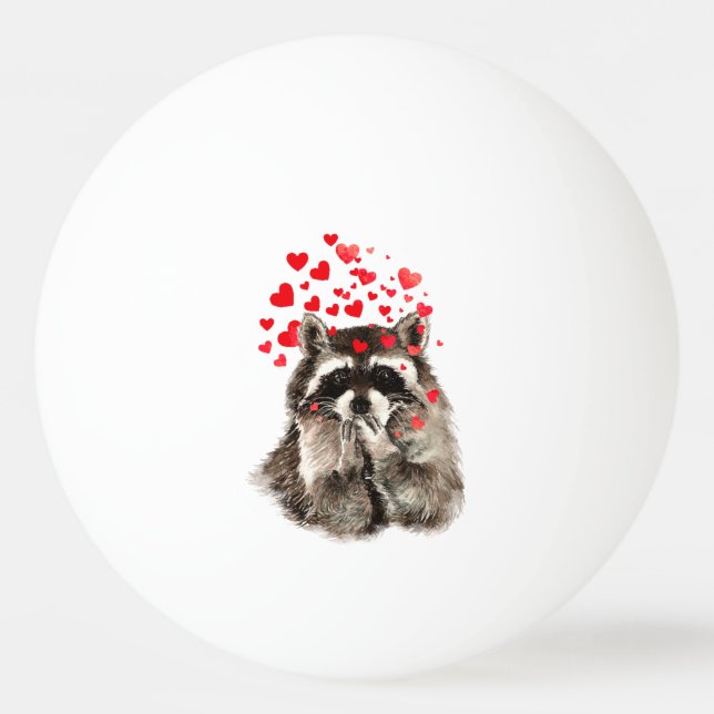 Funny Raccoon Blowing kisses & Love Hearts Ping Pong Ball (Front)
