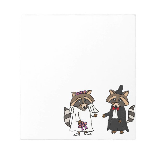 Funny Raccoon Bride and Groom Wedding Art Notepad (Front)