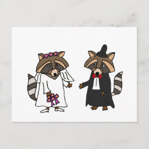 Funny Raccoon Bride and Groom Wedding Art Postcard