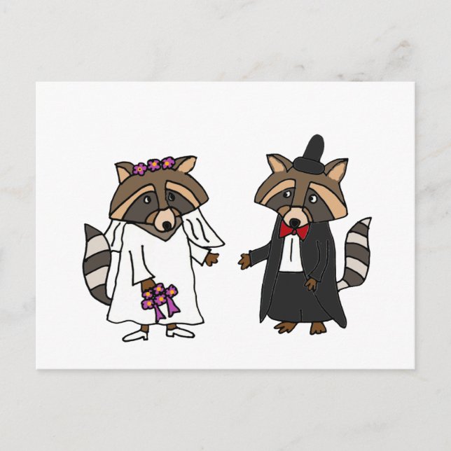 Funny Raccoon Bride and Groom Wedding Art Postcard (Front)