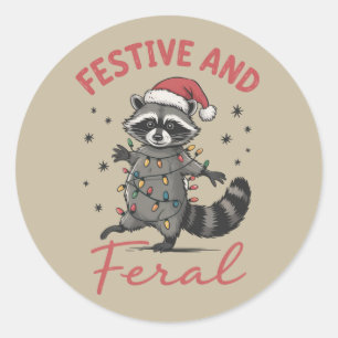 Funny Raccoon Christmas Feral Meme Xmas Classic Round Sticker