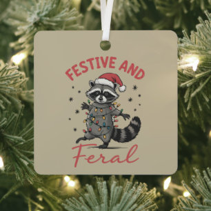 Funny Raccoon Christmas Feral Meme Xmas  Metal Ornament