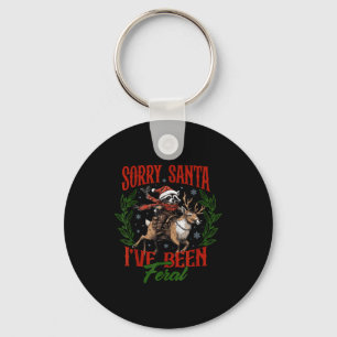 Funny Raccoon Christmas Holiday Sorry Santa I've B Keychain