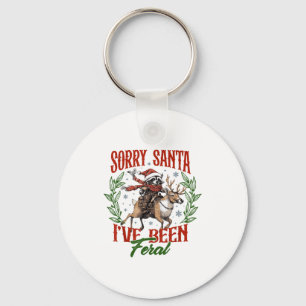Funny Raccoon Christmas Holiday Sorry Santa I've B Keychain
