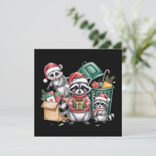 Funny Raccoon Christmas Opossum & Street Cats Holiday Card