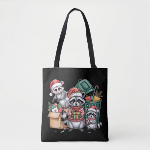 Funny Raccoon Christmas Opossum & Street Cats Tote Bag