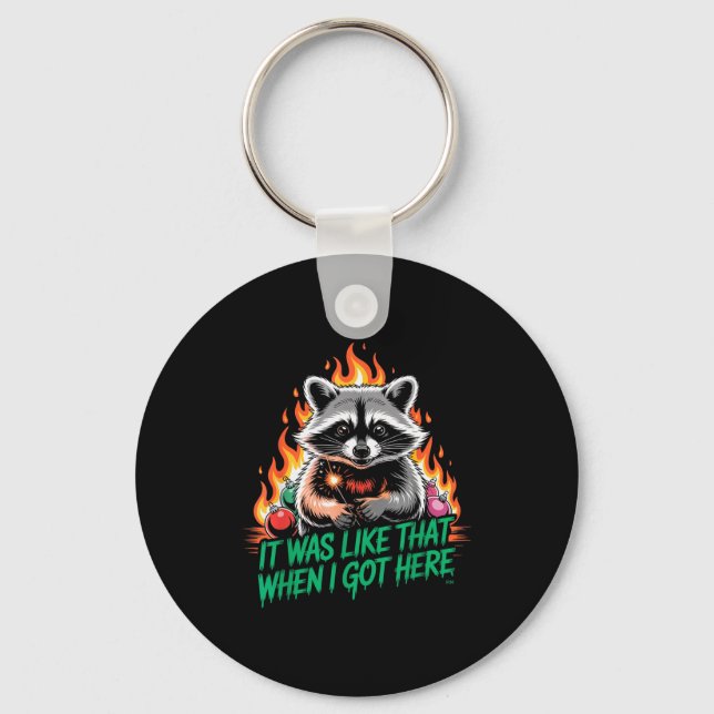 Funny Raccoon Christmas Trash Panda Xmas  Keychain (Front)