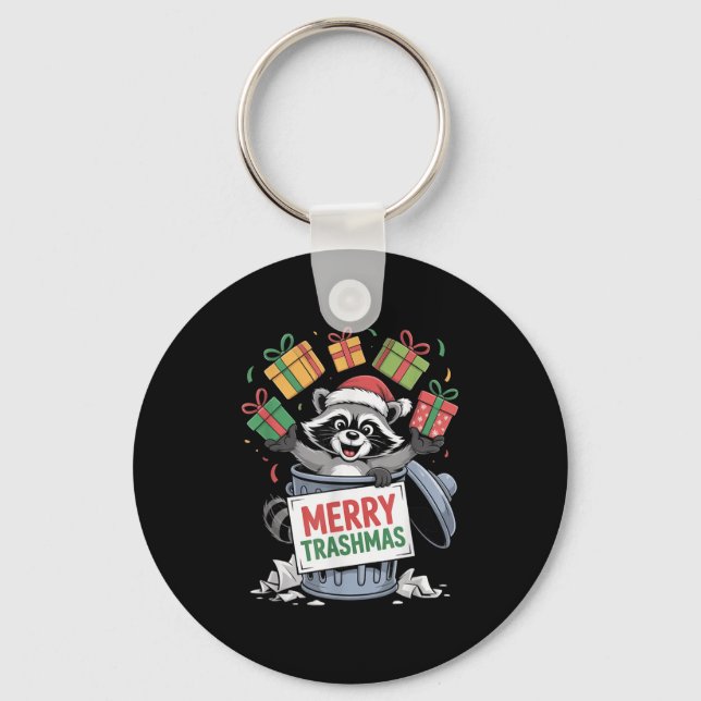 Funny Raccoon Christmas Trash Panda Xmas Merry Tra Keychain (Front)
