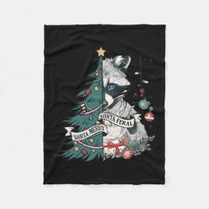 Funny Raccoon Christmas Tree Sorta Merry Sorta Fer Fleece Blanket
