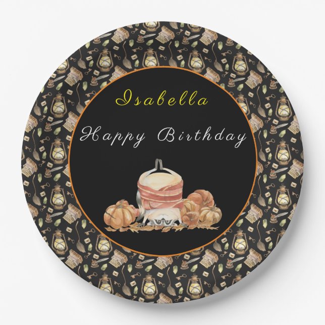 Funny Raccoon Customize Text and Colour Paper Plate (Front)