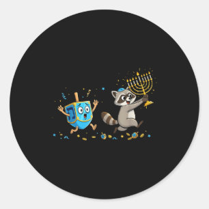 Funny Raccoon Dreidel Menorah Hanukkah Kids Womens Classic Round Sticker