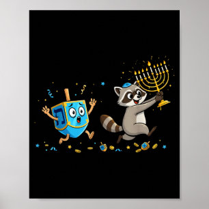 Funny Raccoon Dreidel Menorah Hanukkah Kids Womens Poster