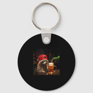 Funny raccoon drinking beer patriotic 4th of july keychain