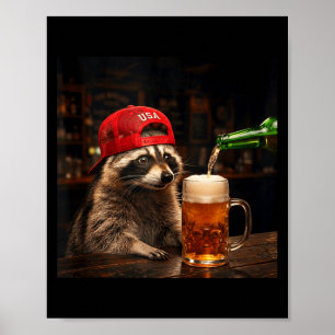 Funny raccoon drinking beer patriotic 4th of july poster