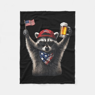 Funny Raccoon Drinking Beer Patriotic Aamerican Fleece Blanket