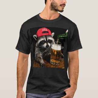Funny Raccoon Drinking Beer Patriotic Usa 4Th Of T-Shirt