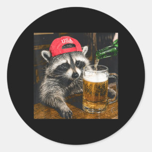Funny Raccoon Drinking Beer Usa Hat Patriotic Classic Round Sticker