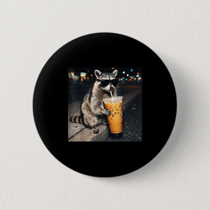 Funny raccoon drinking iced coffee animal meme men 2 inch round button