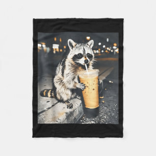 Funny Raccoon Drinking Iced Coffee Animal Meme Men Fleece Blanket