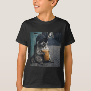 Funny raccoon drinking iced coffee animal meme men T-Shirt