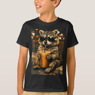 Funny raccoon drinking iced coffee animal meme men T-Shirt