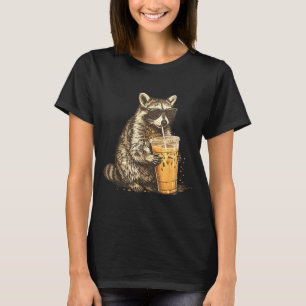 Funny raccoon drinking iced coffee animal meme men T-Shirt