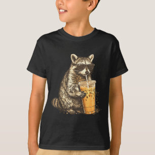 Funny raccoon drinking iced coffee animal meme men T-Shirt